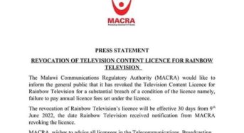 MACRA Revokes Rainbow TV Licence