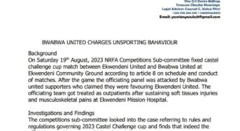 NRFA imposes 1 year ban on Bwabwa United over officiating panel assault